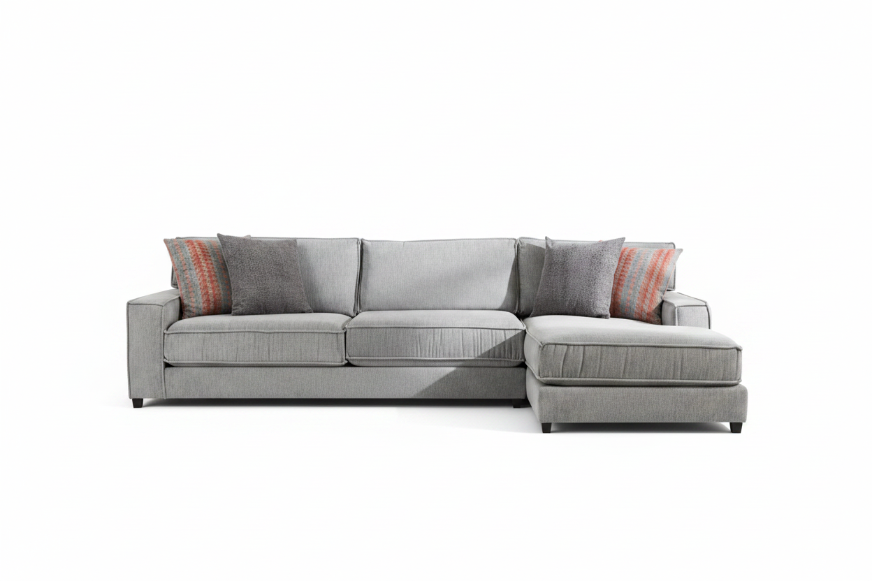 Taylor Gray Fabric Right Chaise Sectional Sofa on White Background