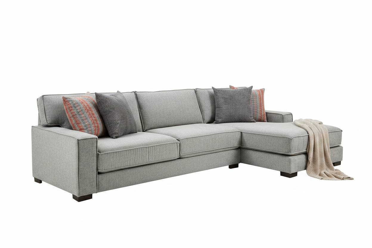 Taylor Gray Fabric Right Chaise Sectional Sofa - Three-Quarter View